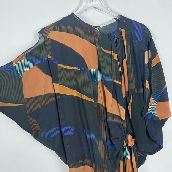 Zara Dress Women's M Multicolored Draped Limited Edition Knots Pleats Flowy Midi - Picture 6 of 14